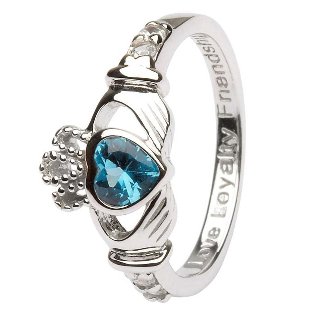 Platinum Plated Claddagh December Birthstone Ring