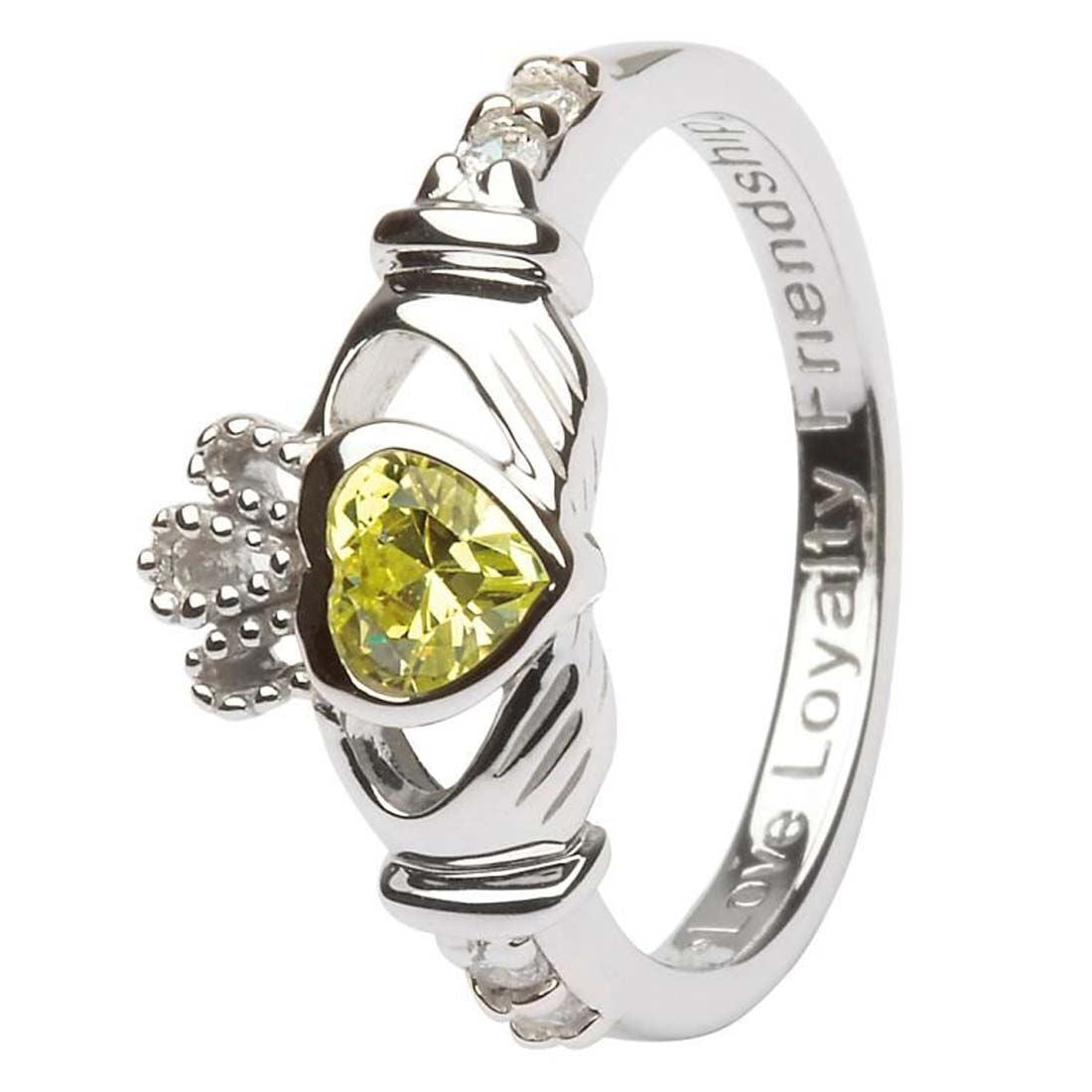 Platinum Plated Claddagh August Birthstone Ring