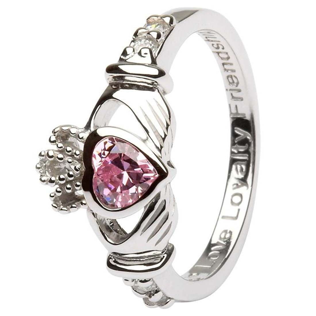 Platinum Plated Claddagh October Birthstone Ring
