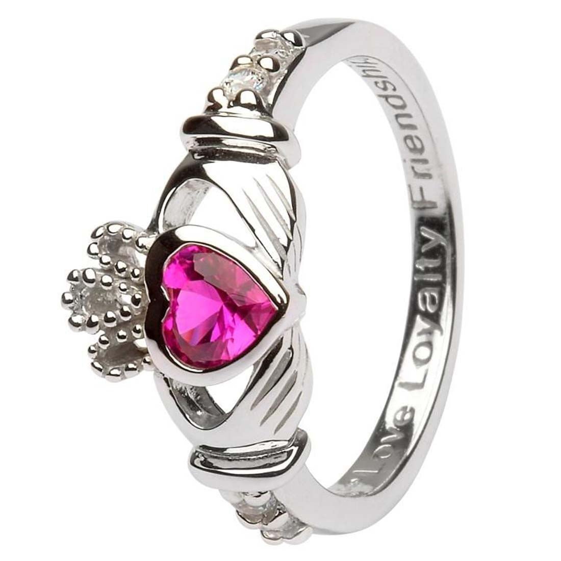 Platinum Plated Claddagh July Birthstone Ring