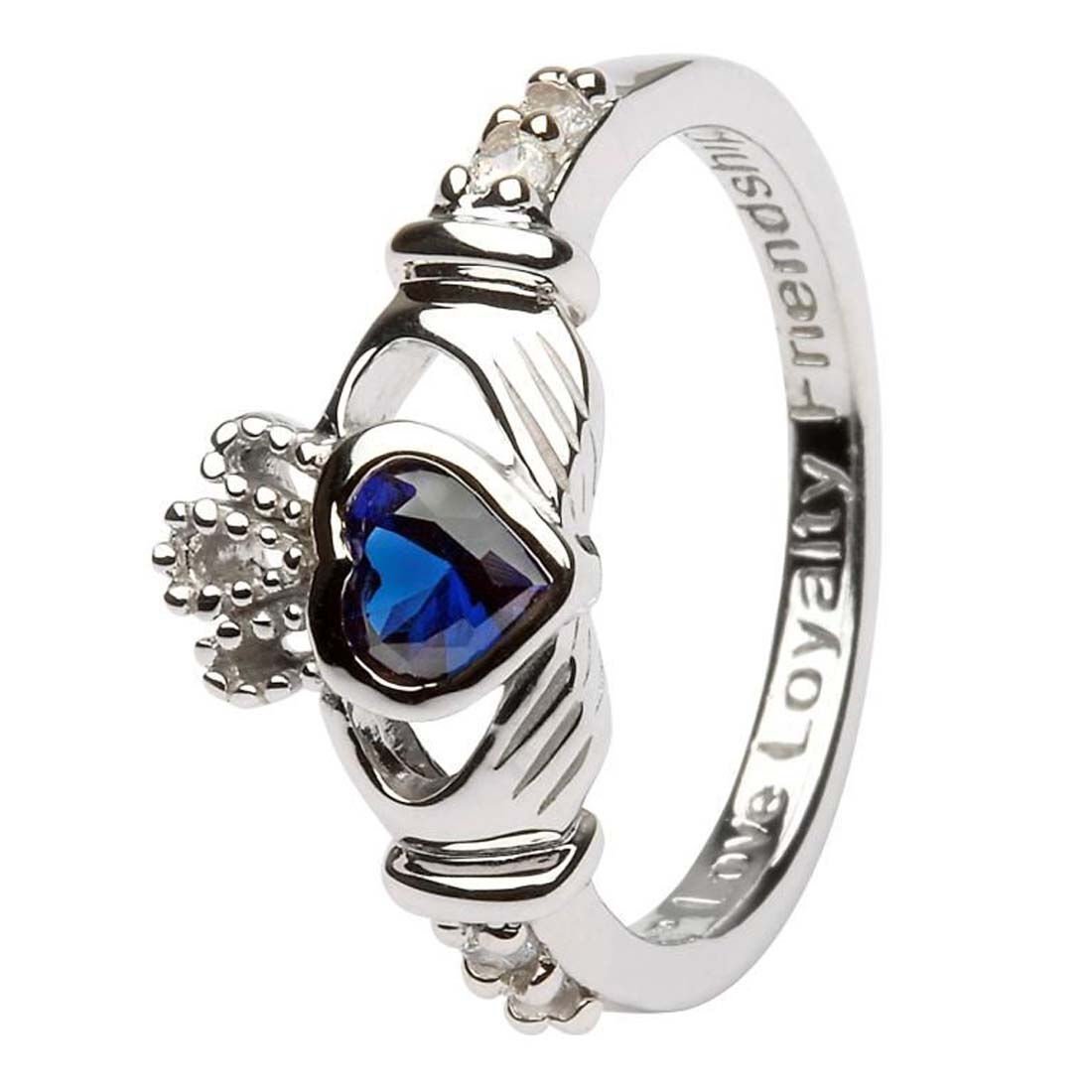Platinum Plated Claddagh September Birthstone Ring