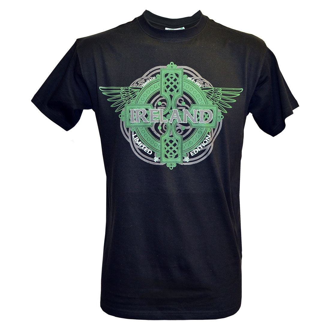 Black Ireland Limited Edition & Celtic Cross & Wings Design T-shirt