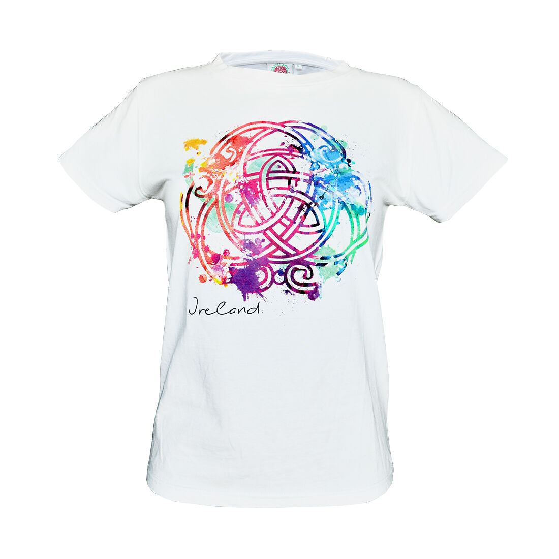 White Round Neck Ladies T-Shirt with Aed Celtic Knot