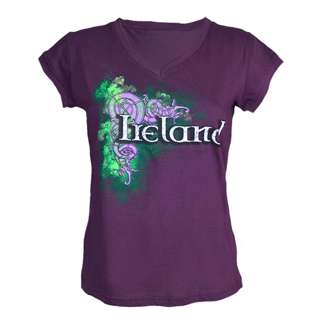 Purple Ladies V-Neck T-Shirt with Ireland Celtic