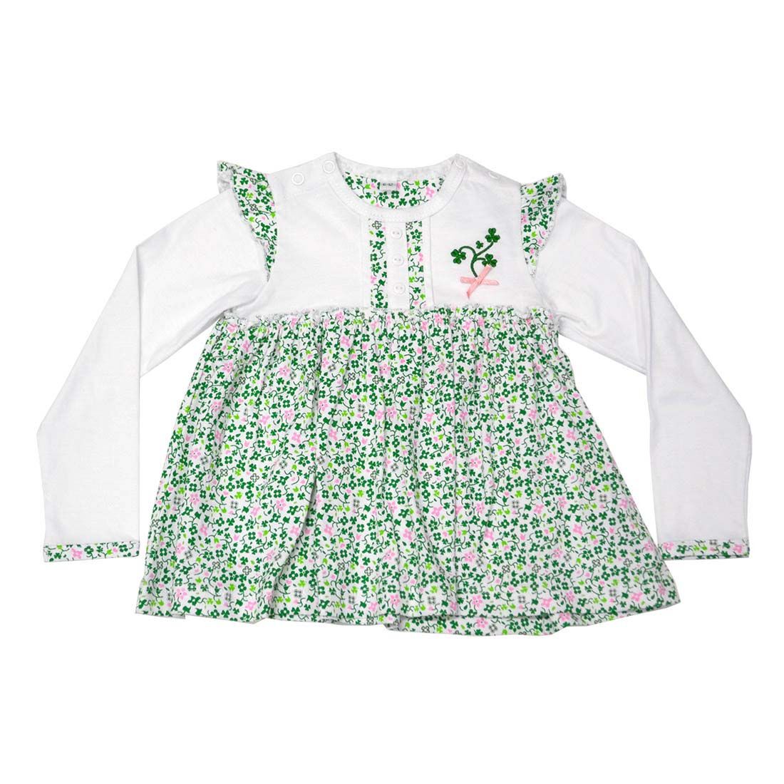 White Baby Dress With Shamrock & flowers Design