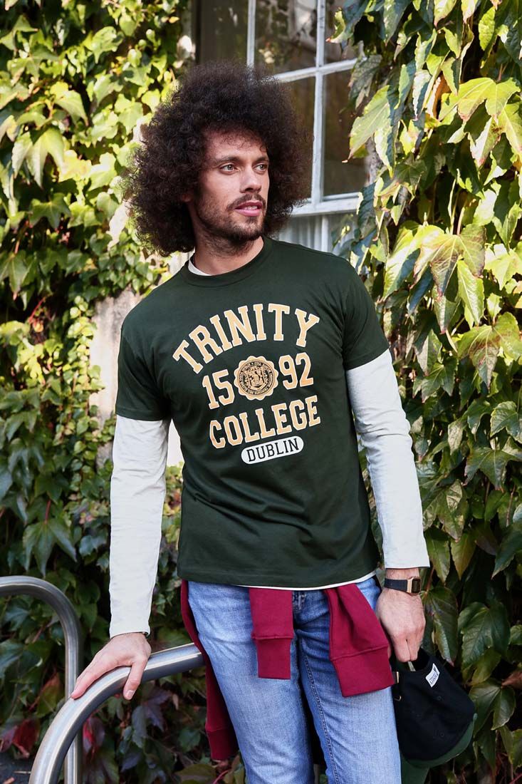 Trinity College Dublin Varsity Bottle Green with Yellow Print T-Shirt
