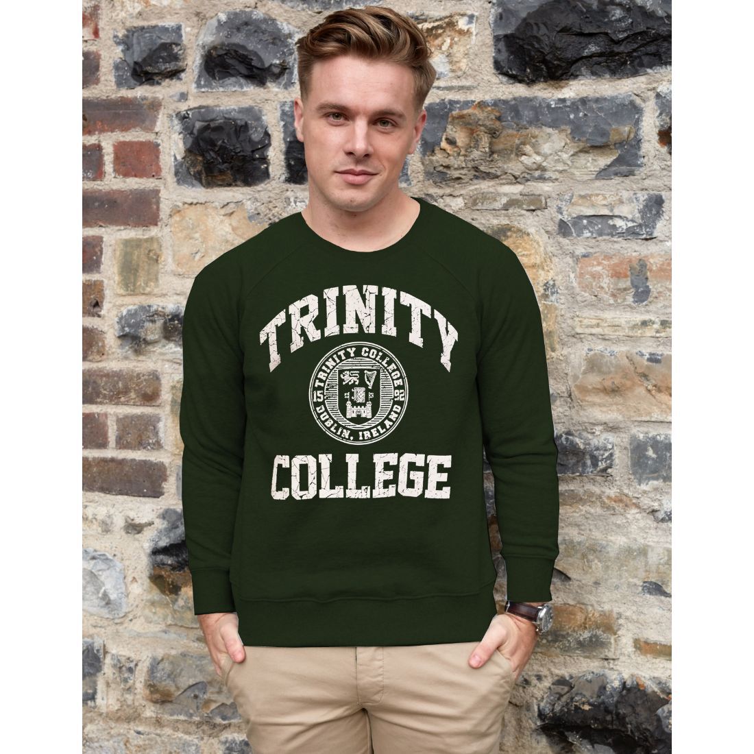 Trinity College Shirt With Trinity College Sign & Seal Bottle Green