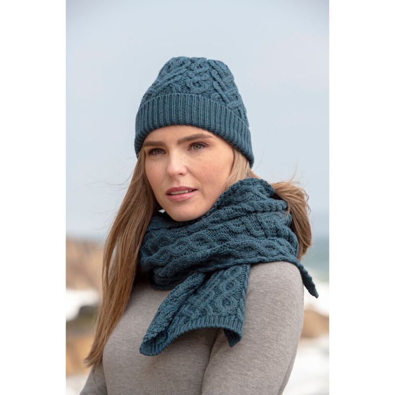 Merino Wool Heart Designed Scarf Teal Blue