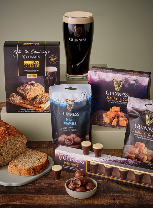 Guinness bread, chocolates, fudge, toffee, and a pint of stout beer