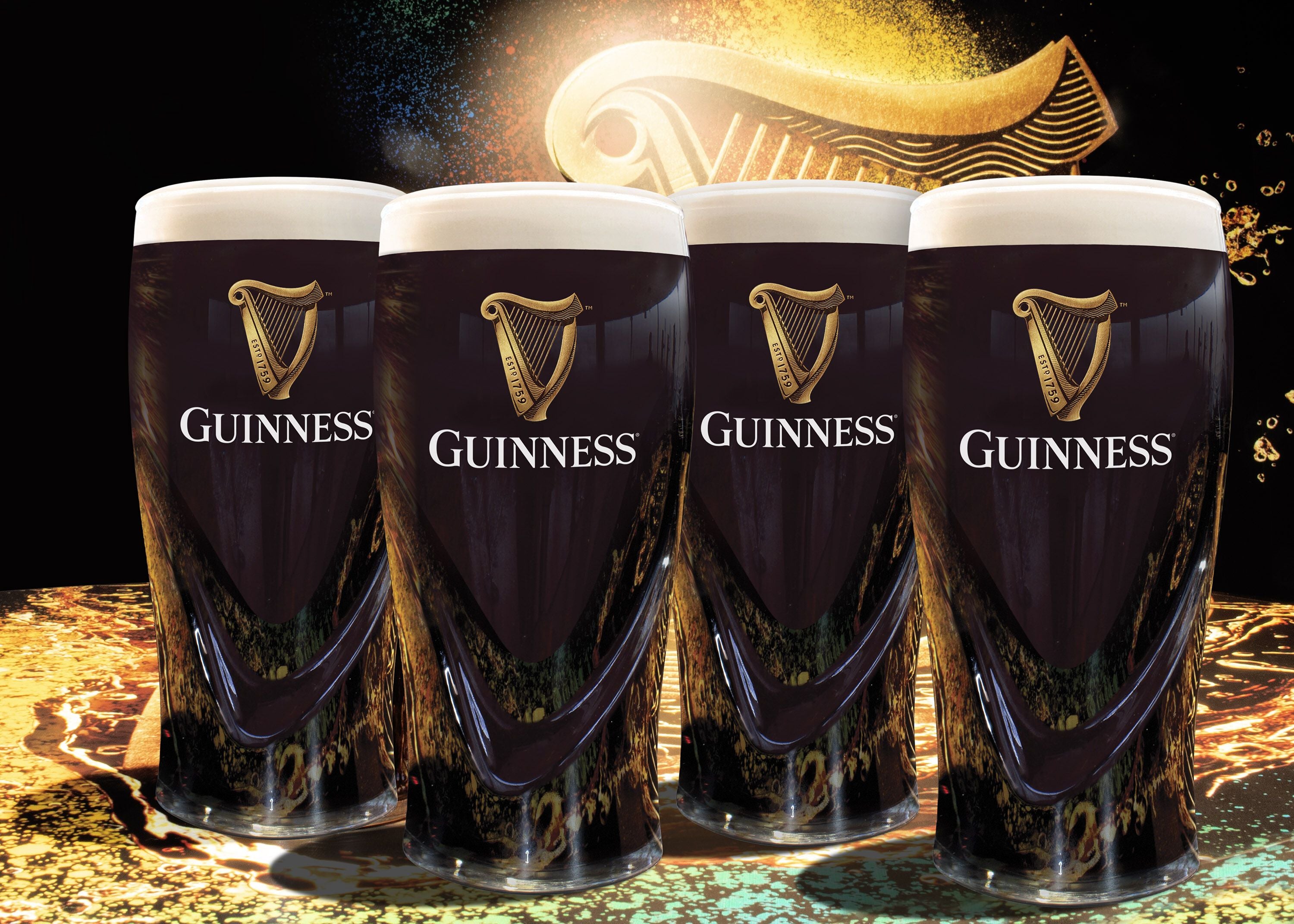 Guinness 540ml Embossed 4 Pack Pint Glass 