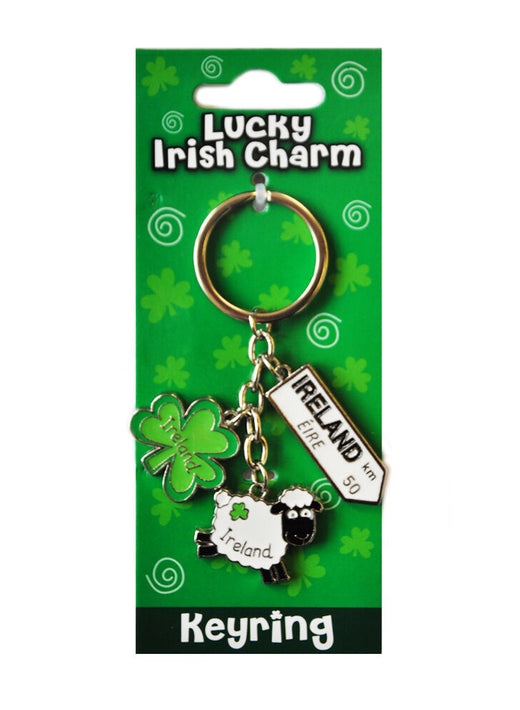 Irish Sheep Style Charm With Ireland Road Sign Keyring