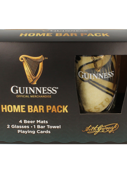 Guinness Home Bar Pack with glasses, beer mats, towel, and cards