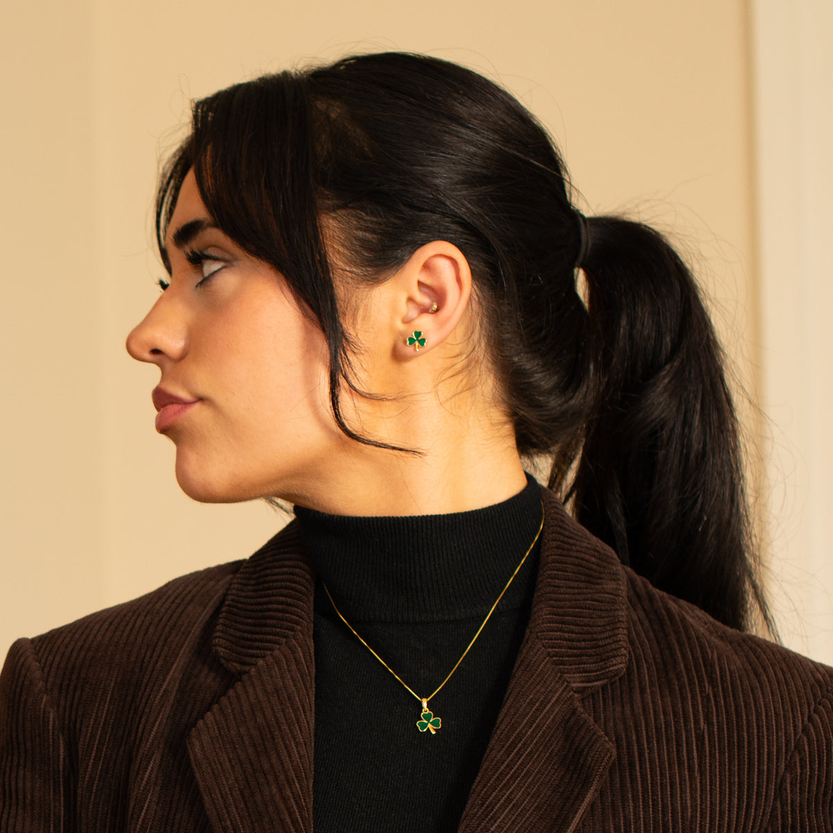 Shamrock Green Enamel Gold Vermeil Earrings