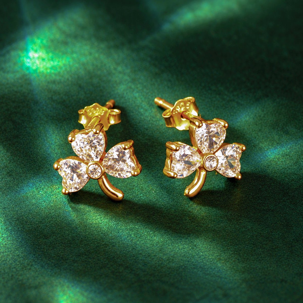 Shamrock Clear Three Stone Gold Vermeil Earrings