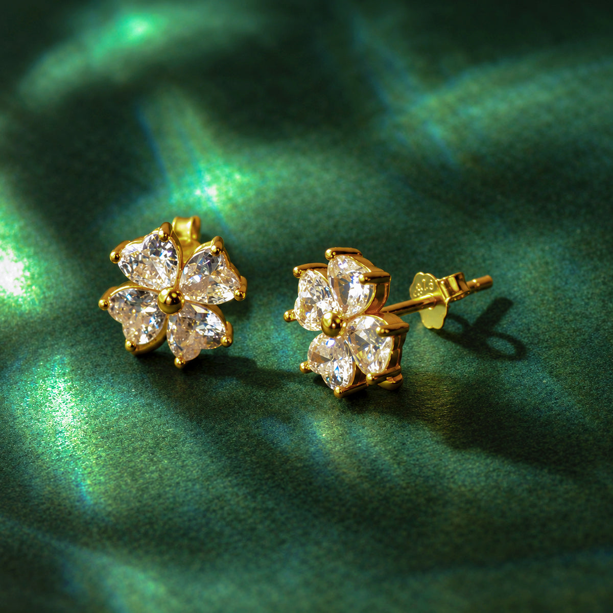Clover Clear Four Stone Gold Vermeil Earrings
