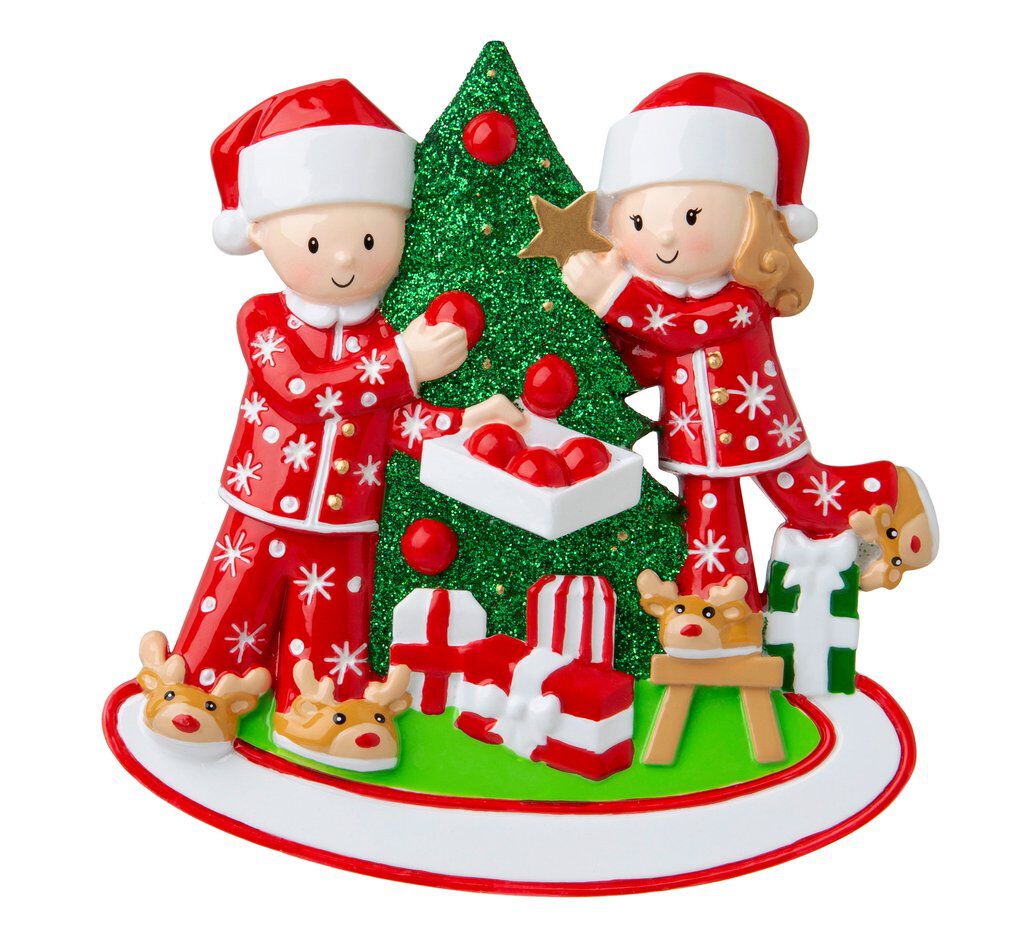 Couple At Christmas Tree Personalised Decoration