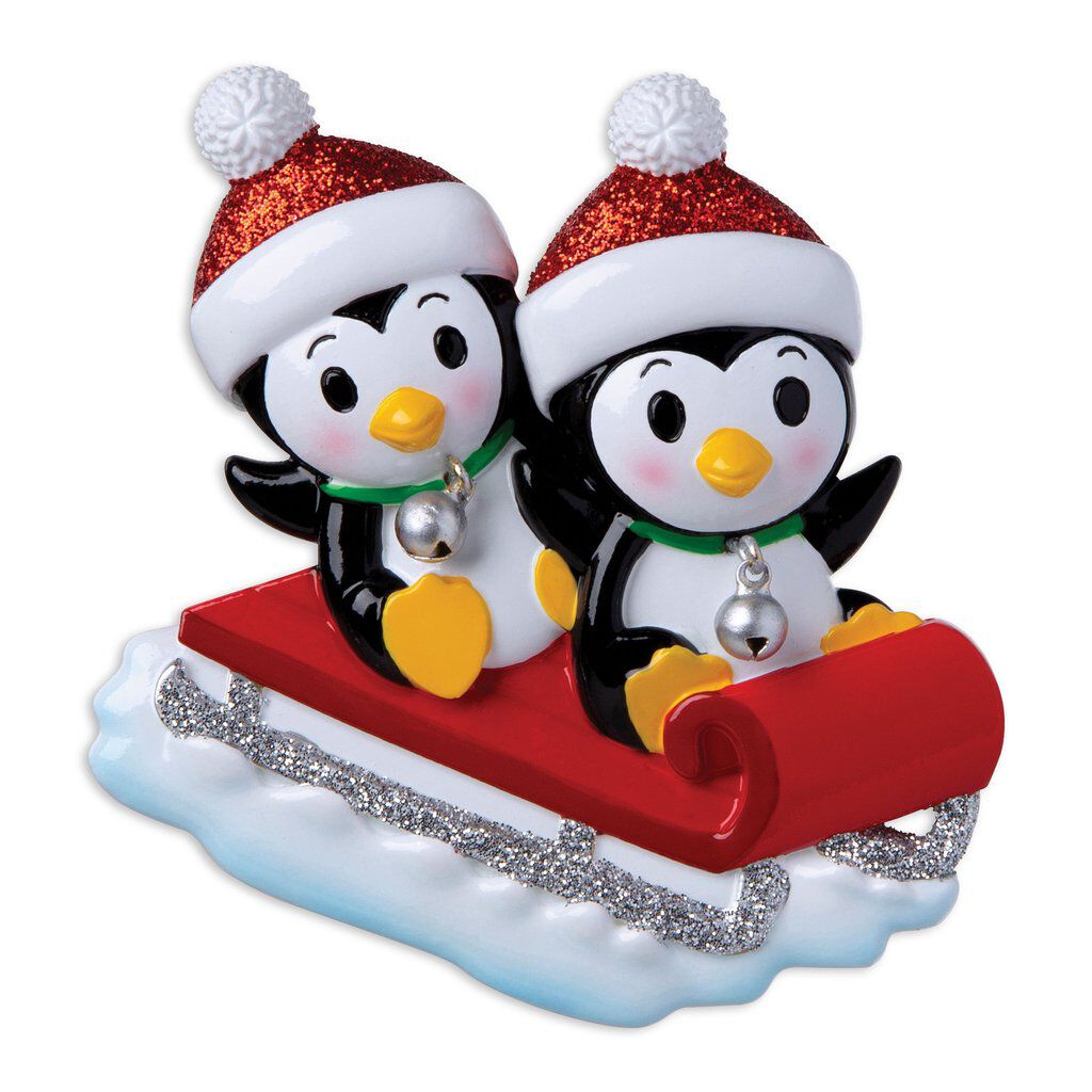 Penguins on Sled Personalised Christmas Decoration