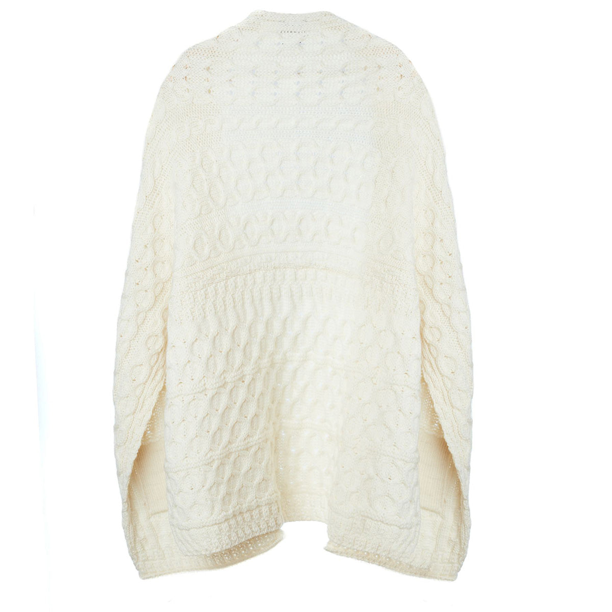 Cream Shannon throwover merino aran wrap shown from the back
