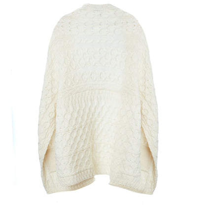 Cream Shannon throwover merino aran wrap shown from the back