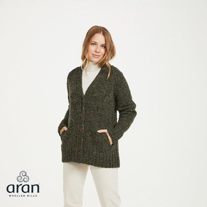 Ladies Donegal Cardigan with Side Pocket Green