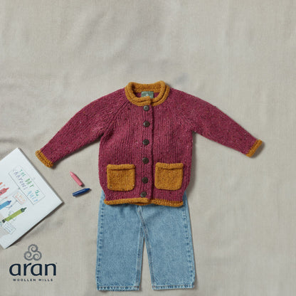 Childrens Woollen Roll Neck Cardigan Pink and Orange