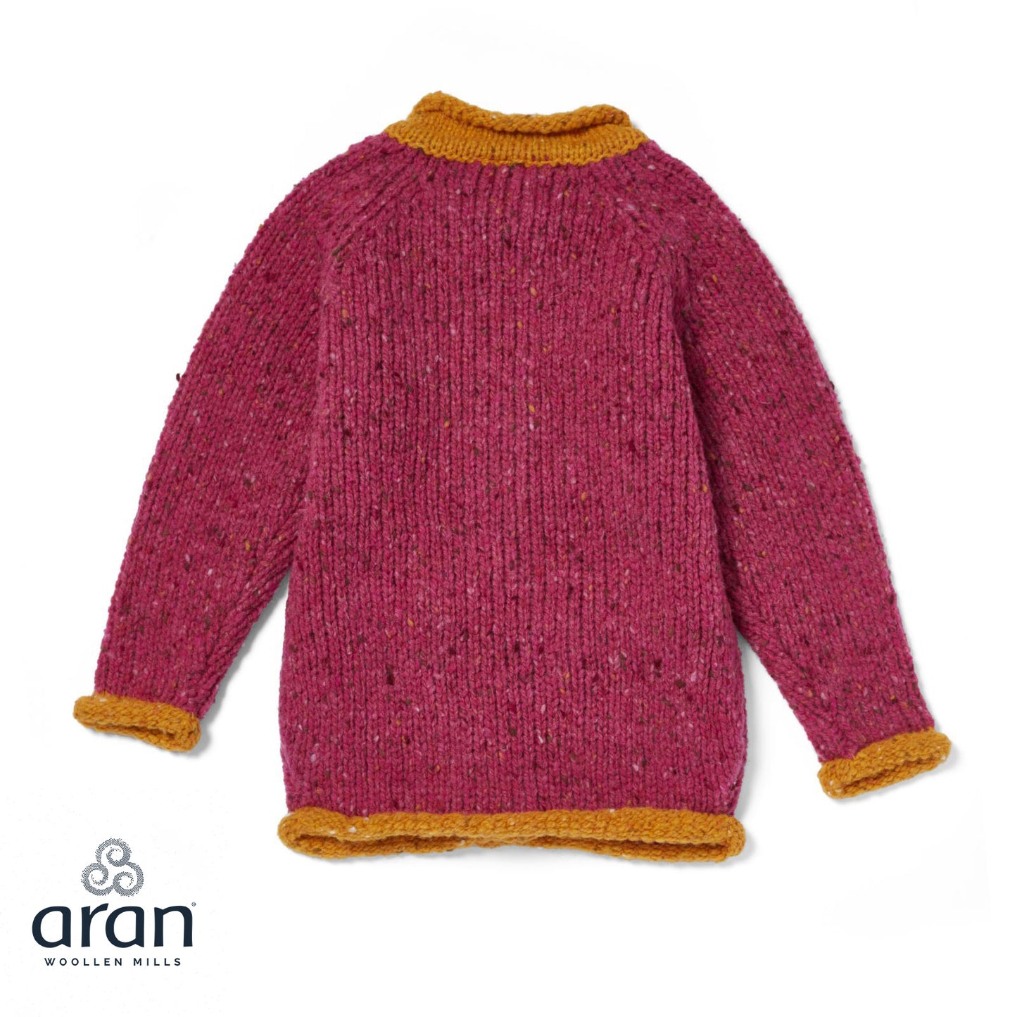 Childrens Woollen Roll Neck Cardigan Pink and Orange