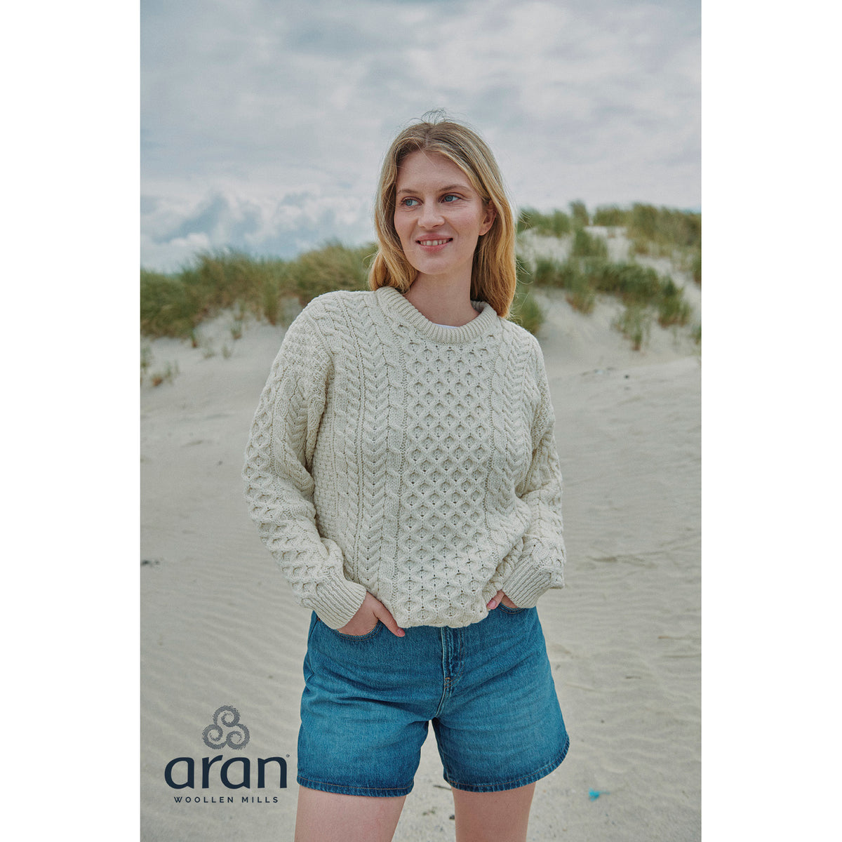 Unisex Cream Traditional Aran Sweater 