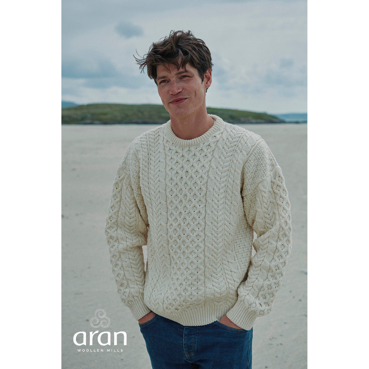 Unisex Cream Traditional Aran Sweater