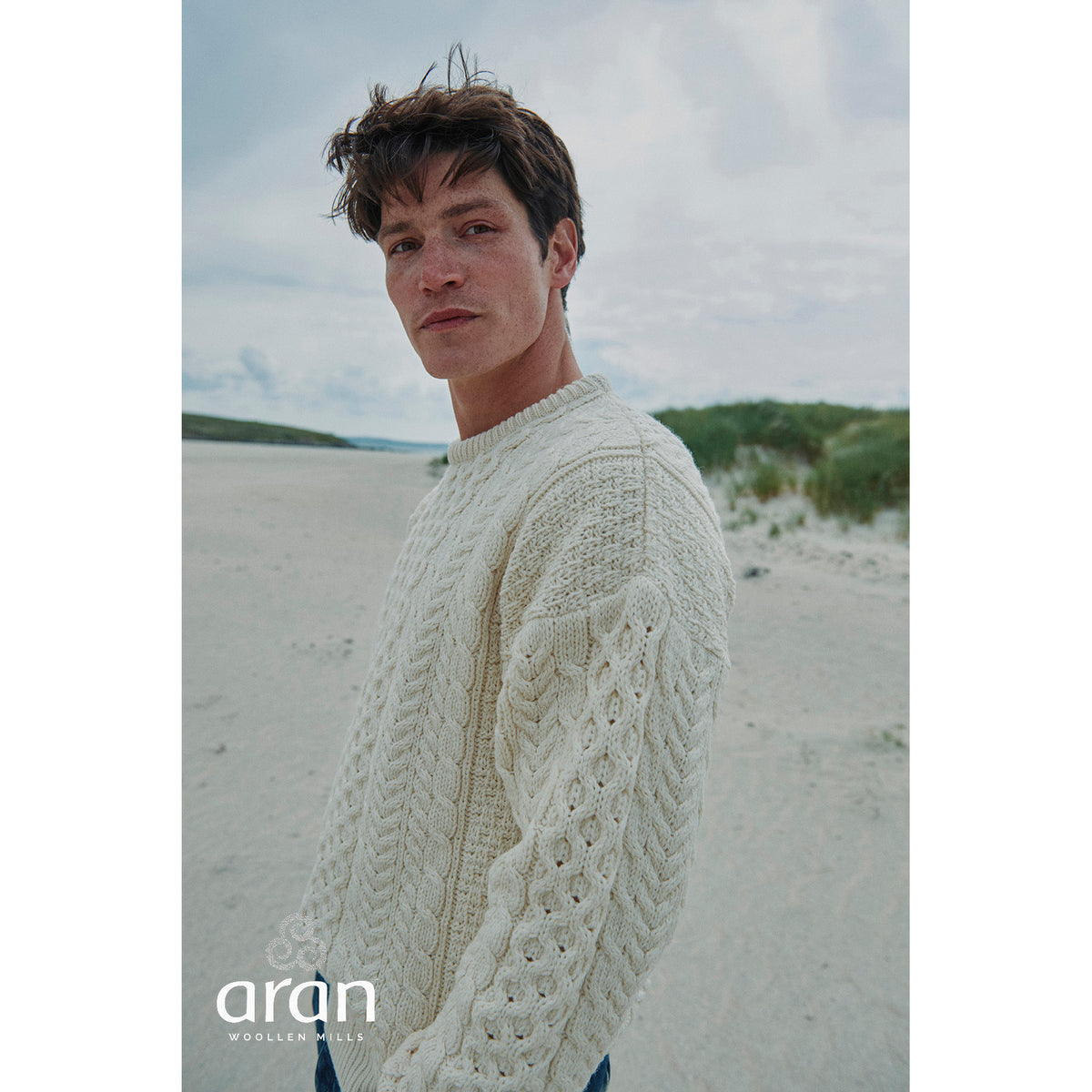 Unisex Cream Traditional Aran Sweater