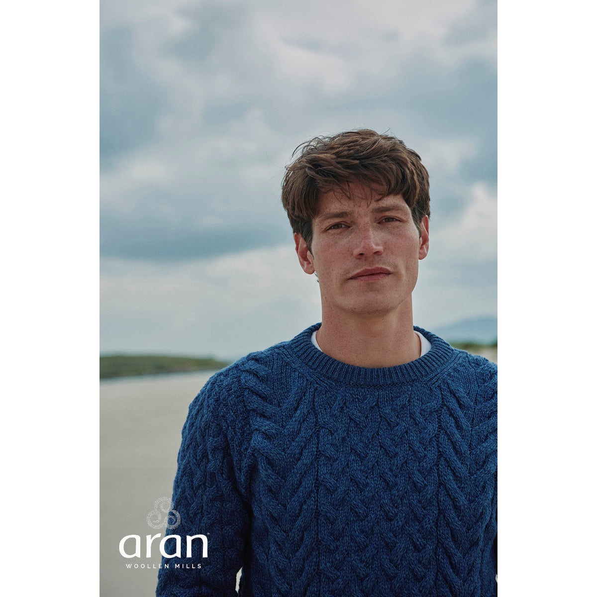 Unisex Navy Aran Crew Neck Sweater 