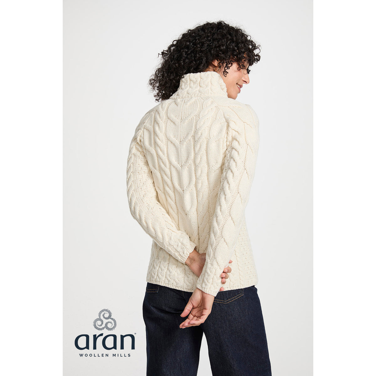 Women's Cream Zip Aran Cardigan