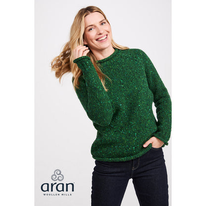 Women's Bright Green Donegal Tweed Raglan Roll Neck Sweater