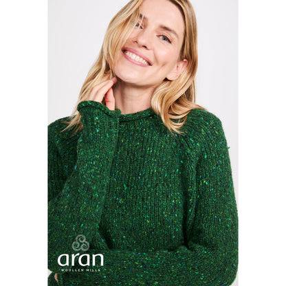 Women's Bright Green Donegal Tweed Raglan Roll Neck Sweater
