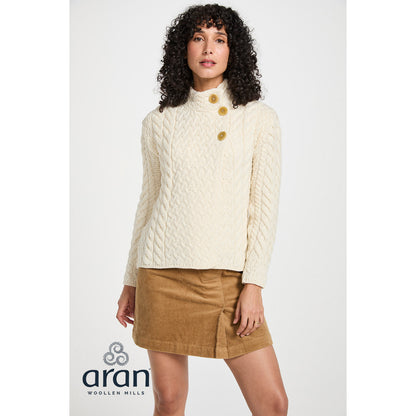 Women's Cream Asymmetrical Multi Cable Aran Cardigan