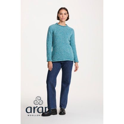 Women's Aqua Blue Donegal Tweed Raglan Roll Neck Sweater