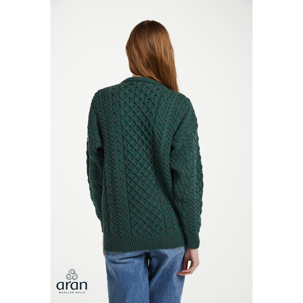 Unisex Green Traditional Aran Sweater
