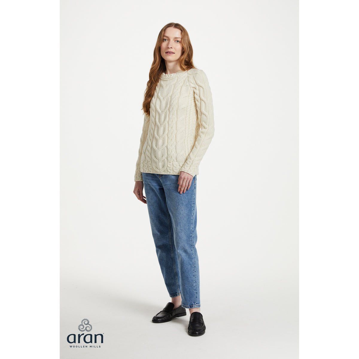 Women's Cream Multi Cable Raglan Aran Sweater