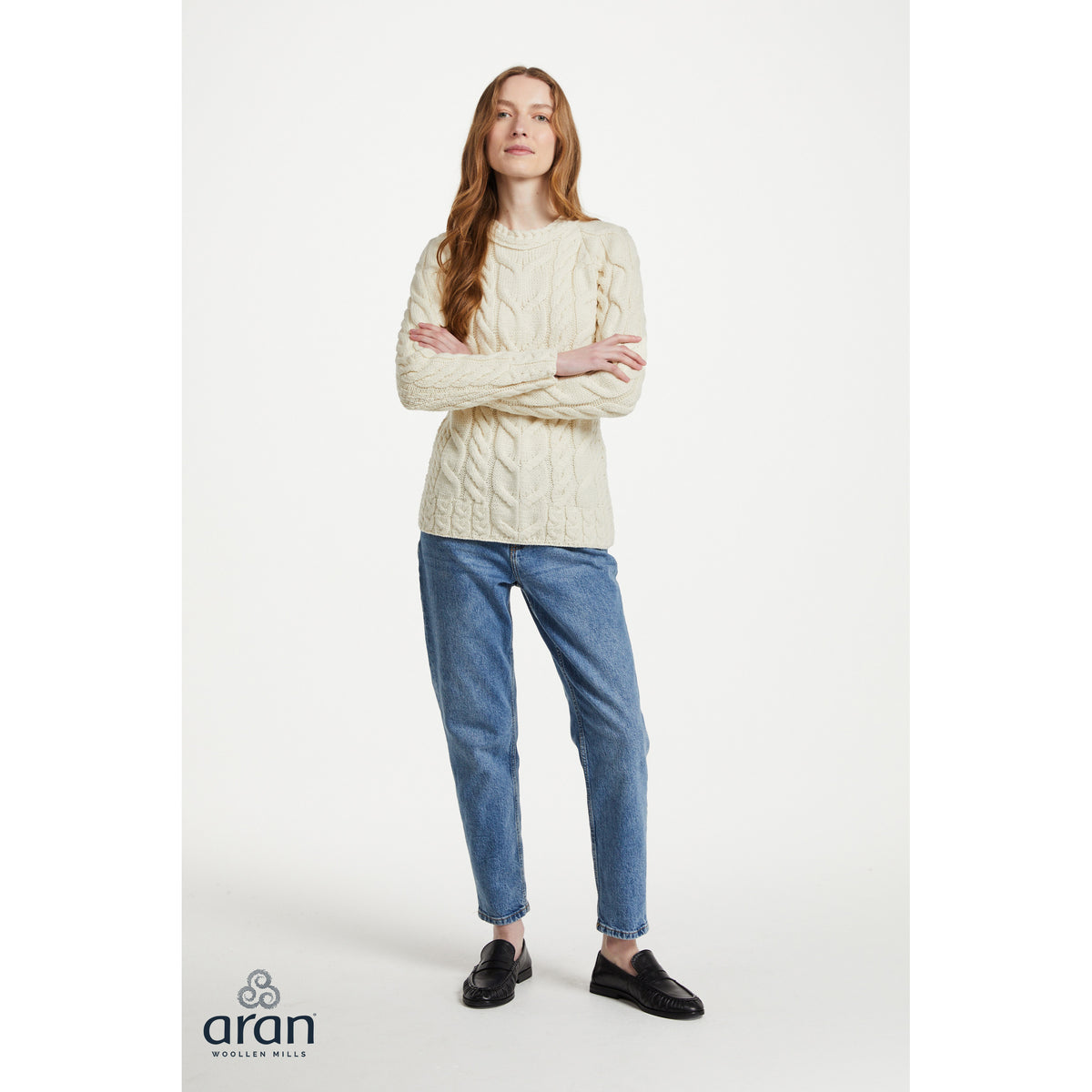 Women's Cream Multi Cable Raglan Aran Sweater