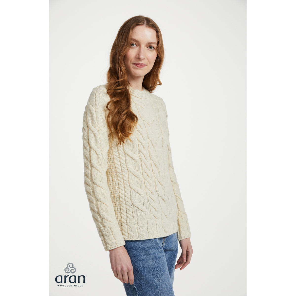 Women's Cream Multi Cable Raglan Aran Sweater