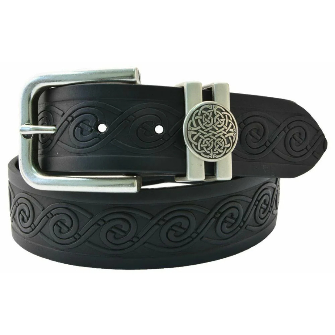 Celtic Embossed Black Jeans Belt