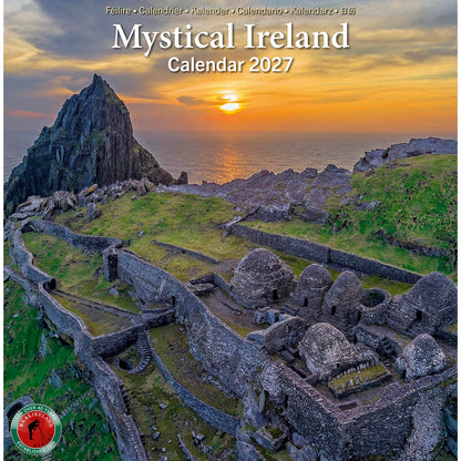 Mystical Ireland Calendar 2027 cover showing a sunset over a rugged coastal fortress on the Ring of Beara West Cork.