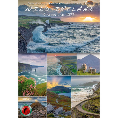 Wild Ireland Scenic Views Slim Calendar 2027 cover with a large coastal image and a collage of landscapes