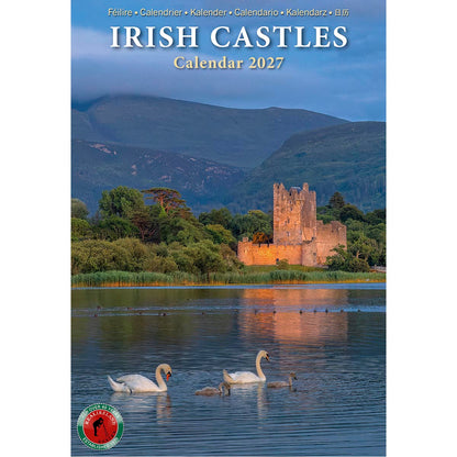 Cover of Irish Castles Calendar 2027 featuring a lakeside castle and its reflection