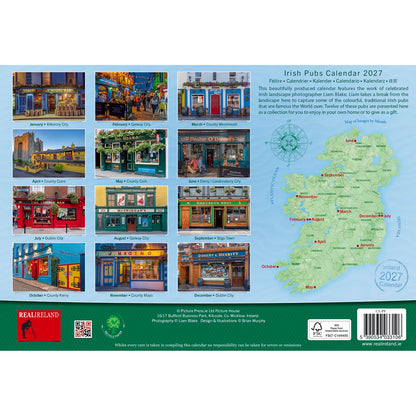 Collage of twelve Irish pubs for the Irish Pubs Calendar 2027 on a blue background