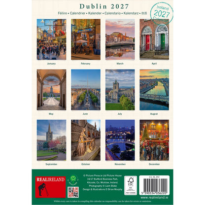 April 2027 Dublin calendar page showing a red brick doorway and calendar grid