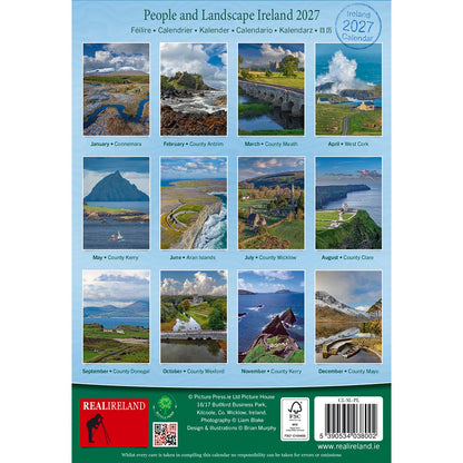 November 2027 Ireland calendar page featuring a coastal landscape and calendar grid.