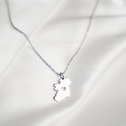 Ireland Heart Map Silver Necklace