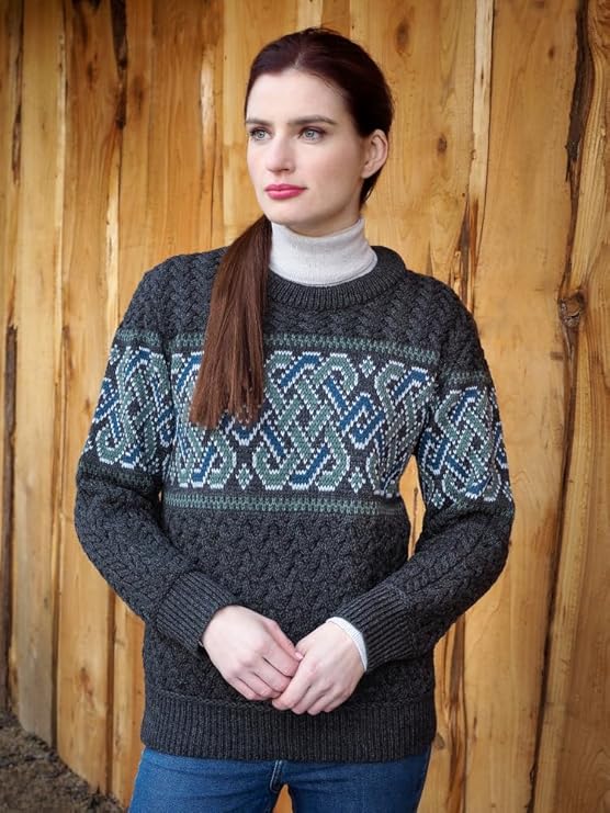 Unisex 100% Merino Wool Jacquard Charcoal Sweater 
