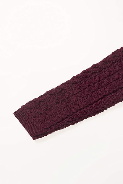 Women's Irish Soft Cable Knitted Side Zip Wine Coat