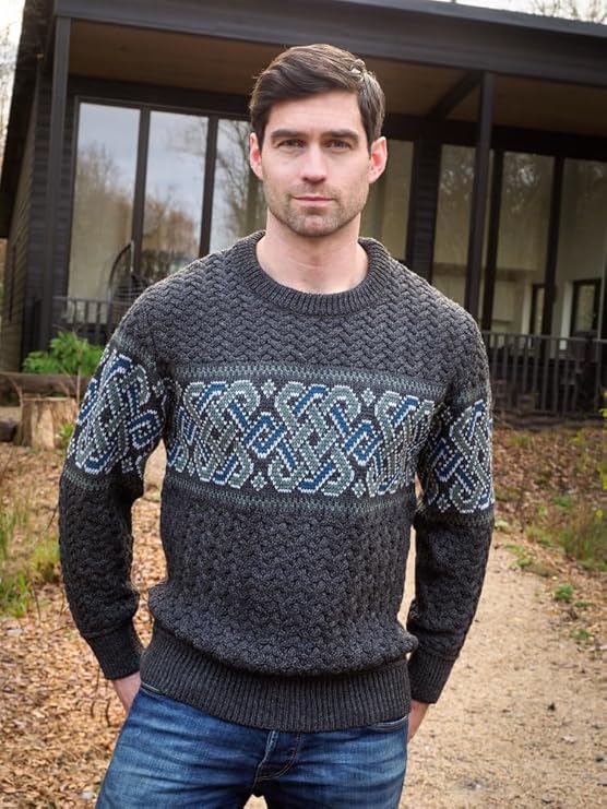 Unisex 100% Merino Wool Jacquard Charcoal Sweater
